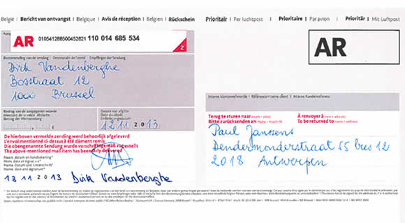 aangetekende zending met ontvangstbewijs