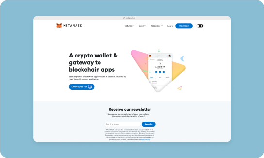 Screenshot van de Metamask website